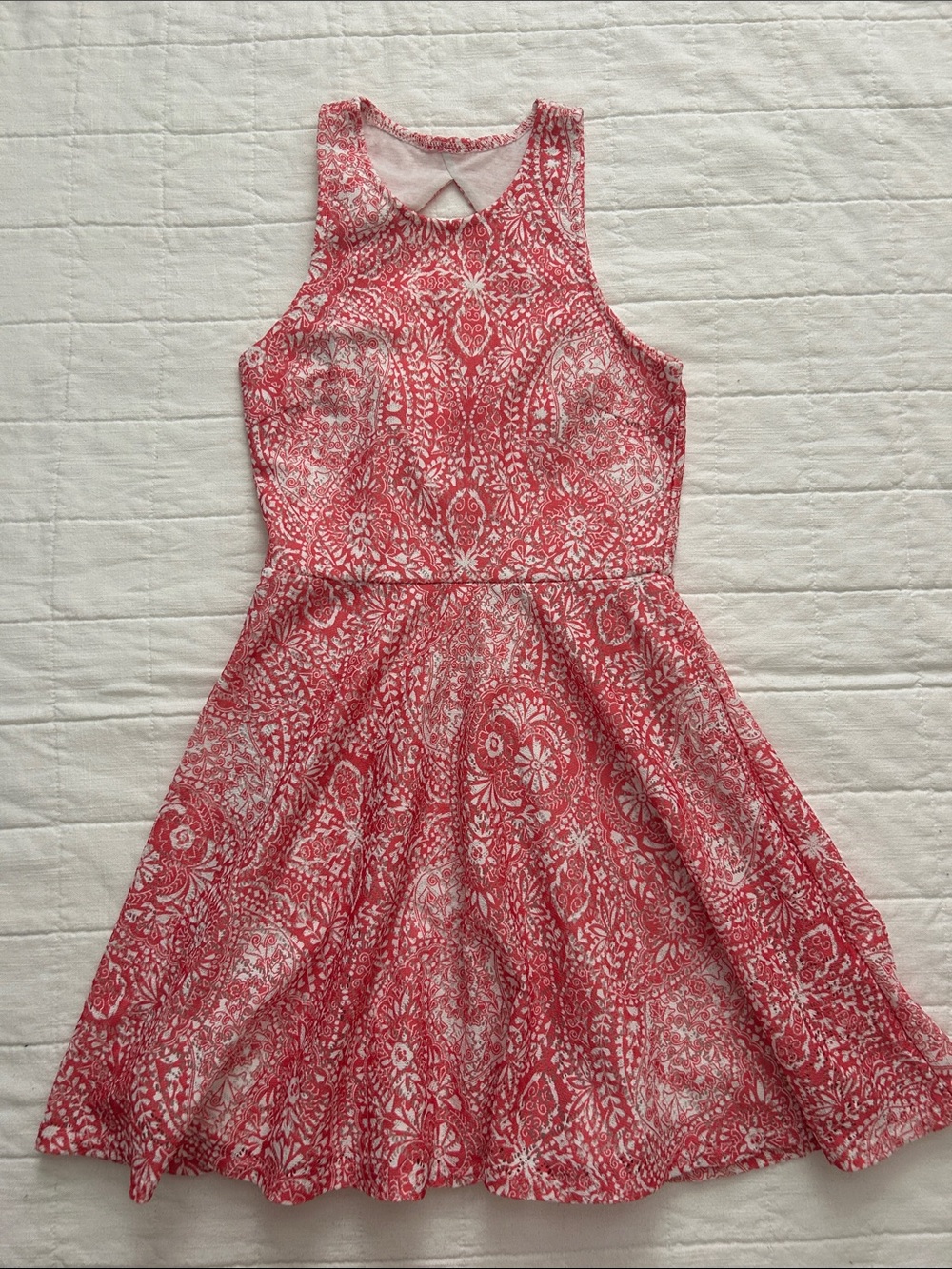 Aeropostale Coral Pink and White Paisley Fit-and-Flare Mini Dress